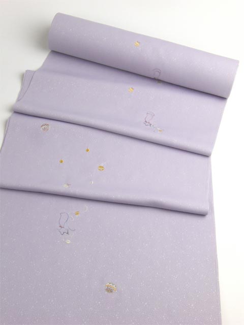 洗える着物 刺繍小紋 猫柄 薄藤紫色 光触媒消臭