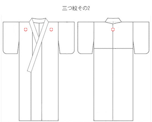 三つ紋位置その2（背中+左右胸）