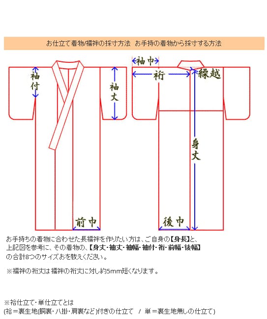 サイズ表と測り方 | 京都きもの工房
