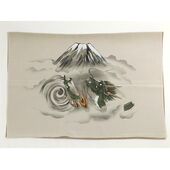 Japanese painting on silk fabric, Auspicious pattern,Mt.Fuji and Dragon, ground color brown