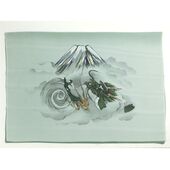 Japanese painting on silk fabric, Auspicious pattern,Mt.Fuji and Dragon, ground color green