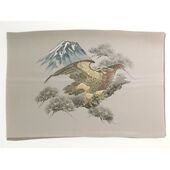 Japanese painting on silk fabric, Hawk and Mt.Fuji, ground color brown
