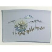 Japanese painting on silk fabric, daimyo's procession（DaimyoGyoretsu） ground color gray