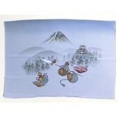 Japanese painting on silk fabric, the fortunes of war, ground color blue