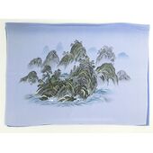 Japanese painting on silk fabric, Chinese-style landscape, Guilin, ground color blue