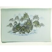 Japanese painting on silk fabric, Chinese-style landscape, Guilin, ground color green