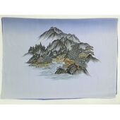 Japanese painting, fan design, blue ground, shading and blurring