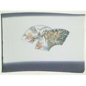 Japanese painting, fan design, white ground with gray blurring