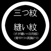 三つ紋縫い紋（すが縫い＝日向紋 / 背中1つ+両胸） 紋入れ加工