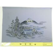 Japanese painting,Washable men's kimono with haori lining No.11 Fuji, a lakeside and a sailing boat Gray