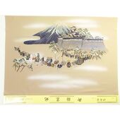 Washable Japanese picture lining fablic for Haori Daimyo gyoretu (procession of feudal lords) gray color