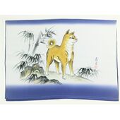 Japanese painting,Men's haori lining that use as interia , blue, hand-dyed, Dog design from zodiac