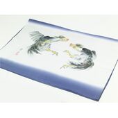 男物 額裏 青 手描き引き染め 酉柄 鶏