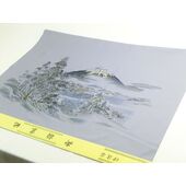 Japanese painting,Washable men's kimono with haori lining No.11 Fuji, a lakeside and a sailing boat Gray