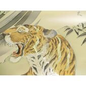 Washable haori's underfablic No.12 tiger and dragon desain light brown color satin tone cloth