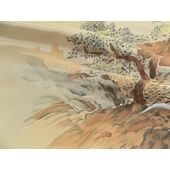 Washable haori's underfablic No.1 Mt.fuji and house at the lake desain blue brown color