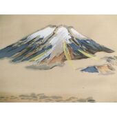 Washable haori's underfablic No.1 Mt.fuji and house at the lake desain blue brown color