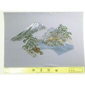 Washable men's kimono with framed lining No.2 Fuji and fan, gray