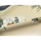 Washable Japanese picture lining fablic for Haori Daimyo gyoretu (procession of feudal lords) gray color