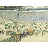 Washable Japanese picture lining fablic for Haori Daimyo gyoretu (procession of feudal lords) gray color