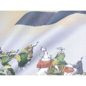 Washable Japanese picture lining fablic for Haori Daimyo gyoretu (procession of feudal lords) gray color satin fablic