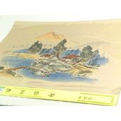 Japanese picture Washable men's kimono, framed lining No.8 House by the lake, light brown