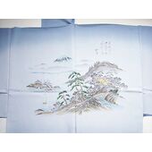 摺り友禅男襦袢　「白山」　⑤富士に湖・山水 青系