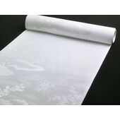 洗える長襦袢 白 綸子 雲と花と流水柄 反物