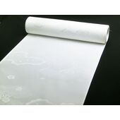 正絹長襦袢 白 綸子 13.5ｍ 雲と波と車柄