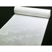 正絹長襦袢 白 綸子 13.5ｍ 雲と梅と扇柄