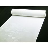 正絹長襦袢 白 綸子 13.5ｍ 菊・梅・扇と露芝柄 クイーンサイズ