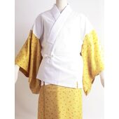 洗える二部式襦袢 水玉綸子 桜吹雪柄 辛子（無双袖） 高機能性生地使用