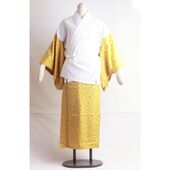 洗える二部式襦袢 水玉綸子 桜吹雪柄 辛子（無双袖） 高機能性生地使用