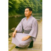 大きな方対応 洗える着物 男女兼用着物 万筋 青みの藤44cm巾 No.9