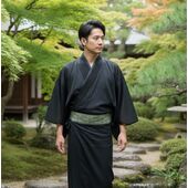 洗える着物 夏物 駒絽 色無地 黒No.1 男性写真