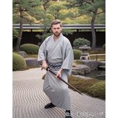 洗える着物 男着物 万筋 青 42cm巾 No.10