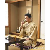 Washable Kimono Men's Kimono Manji（thin stripe） gold yellow 44cm Width No.3