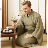 Washable Kimono Men's Kimono Manji（thin stripe） brown 44cm Width No.4