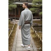 Washable Kimono Unisex Kimono Mansuji（thin stripe） Gray 44cm Width No.8