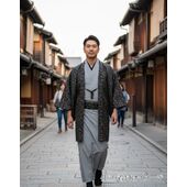 洗える着物 男着物 万筋 グレー42cm巾 No.8