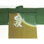 Silk underwear of Men's kimono drowed by hand Fuujin Raijin (Gods of thuder and wind) ship green and brown hiend model