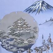 Men's lining fabric for Hari coat  that Blue Gray Sansui Daimyo's Procession at Mt. Fuji "Hakusan" Brand