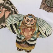 Japanese painting, Kites design, white ground with blue blurring