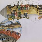 Japanese painting, Ensoh(round wind) and Fan design, white ground with blue blurring