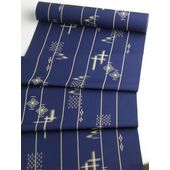 Silk Tango Tsumugi Kimono, plain navy with swallows