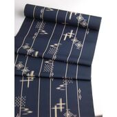 Silk Tango Tsumugi Kimono, plain navy-green with swallows