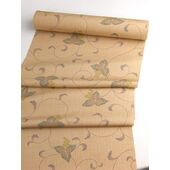 A tsumugi kimono woven in Tango, featuring an arabesque pattern in orange