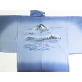 Silk kimono underwear hand screen drowed mount Fuji and Matubara and tree boats desin blue