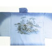 Kimono underwear Hand printed landscape with mountain stream desin blue