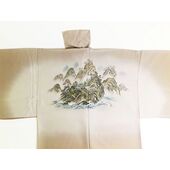 Kimono underwear Folded Yuzen male jacket label “White Mountain” ⑧Guilin Wind and Landscape brown